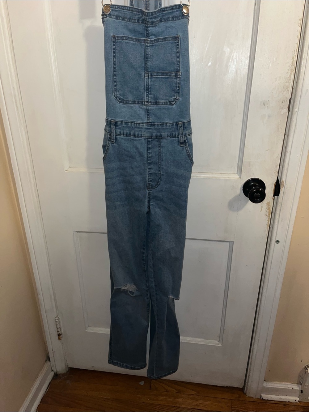 Celebrity Pink Light Blue Straight Denim Jumpsuit Overalls